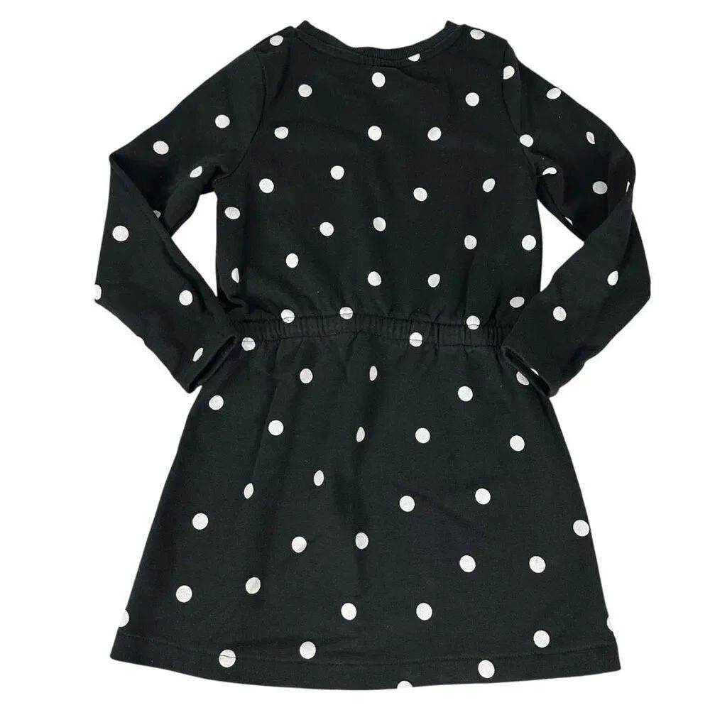 H&M Girls Polka Dot Drawstring Dress size 4-6 Black